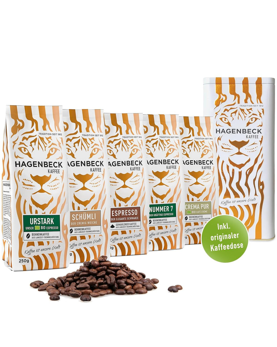Geschenkset Bohnenkaffee für Kaffeeliebhaber (inkl. Tiger-Vorratsdose)