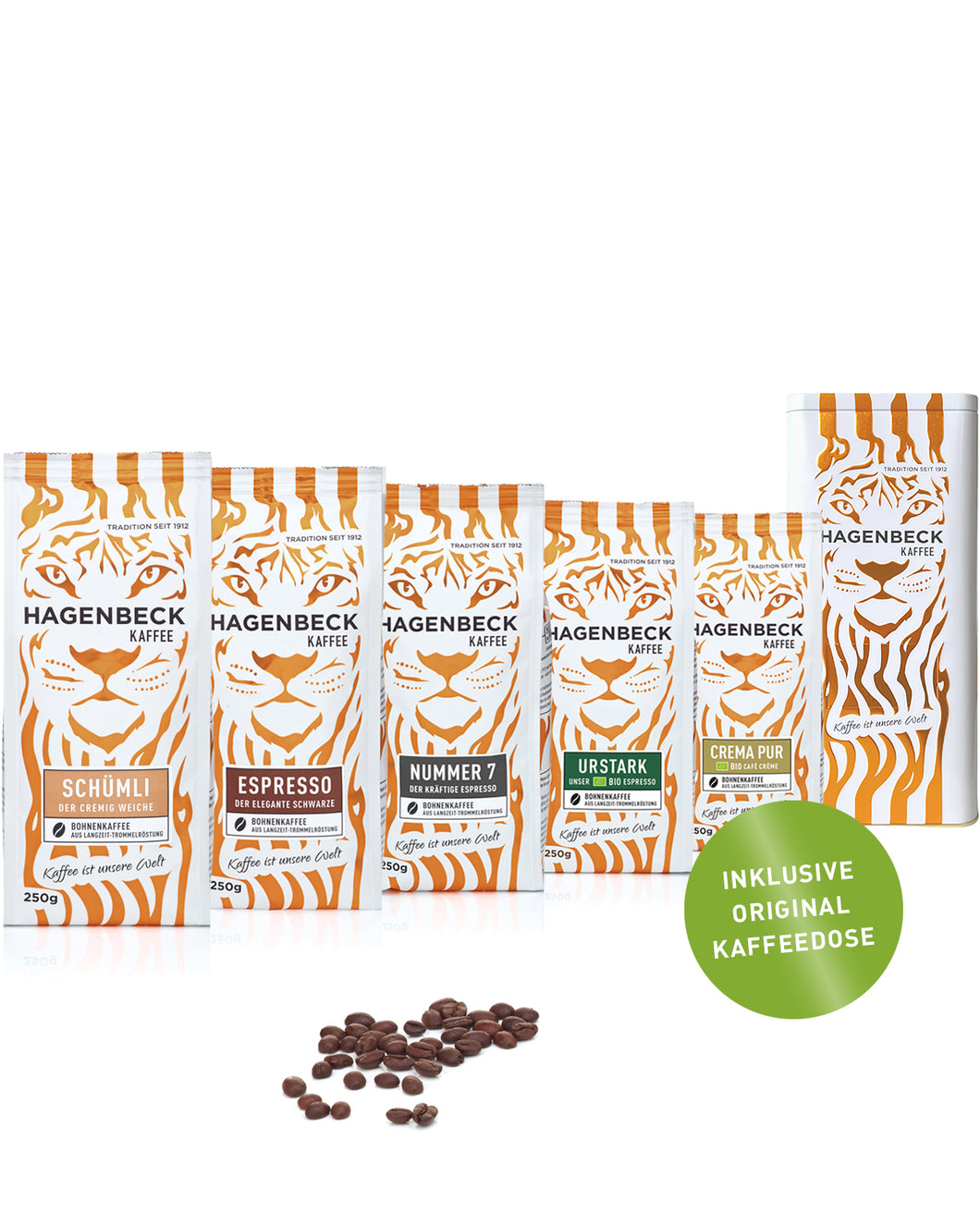 Geschenkset Bohnenkaffee für Kaffeeliebhaber (inkl. Tiger-Vorratsdose)